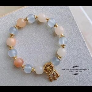 14K Gold plated Blue Lace agate & White/ Pink Jade